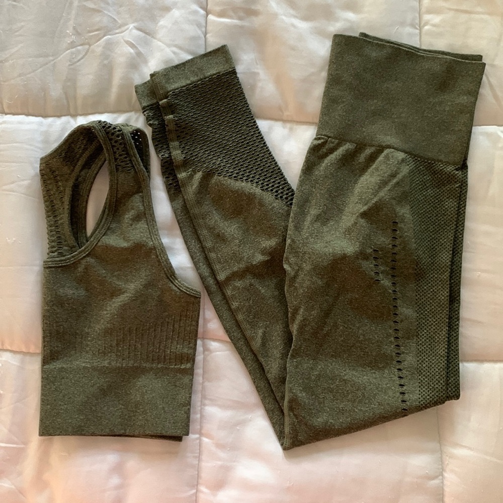 Army Green Mesh Leggings & Sports Bra